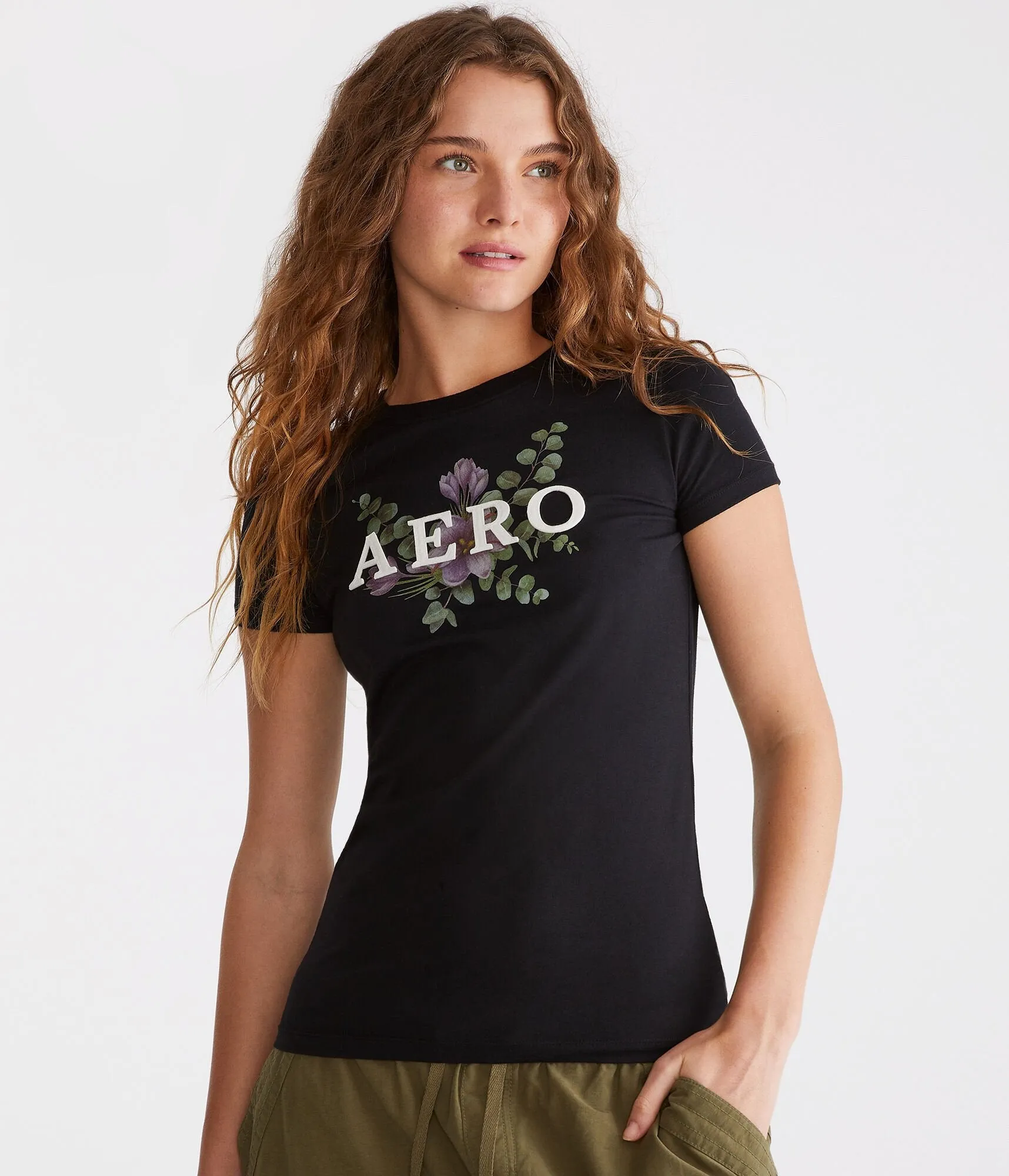 Aeropostale Womens' Floral Applique Graphic Tee -  - Size M - Cotton - Teen Fashion & Clothing Black