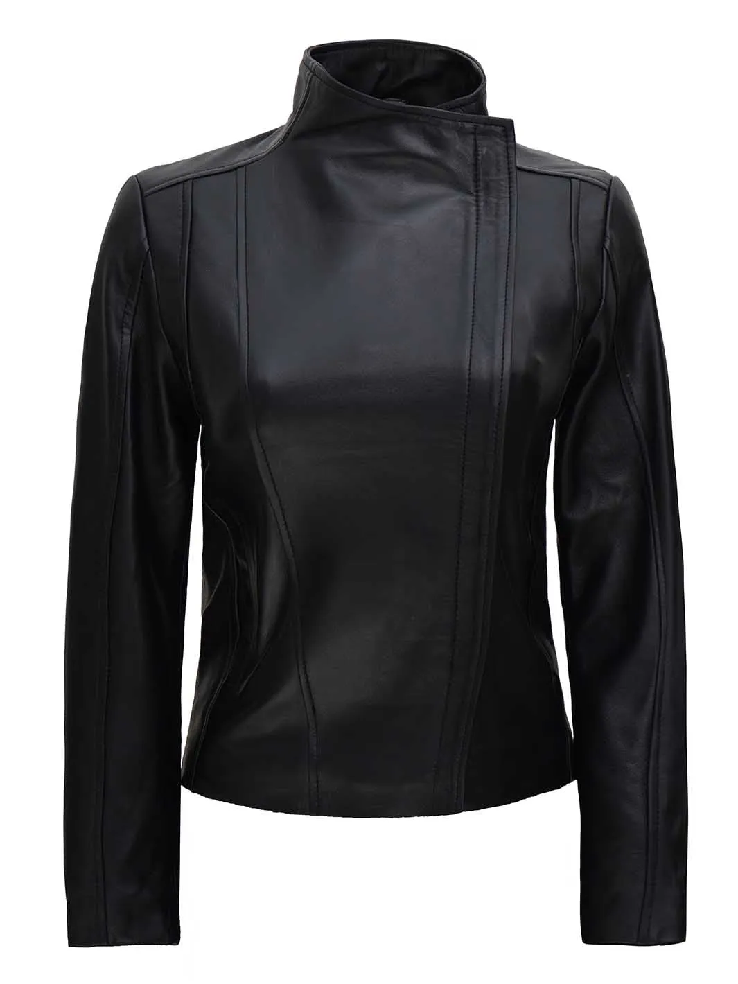 Arezzo Black Flap Closure Cafe Racer Leather Jacket