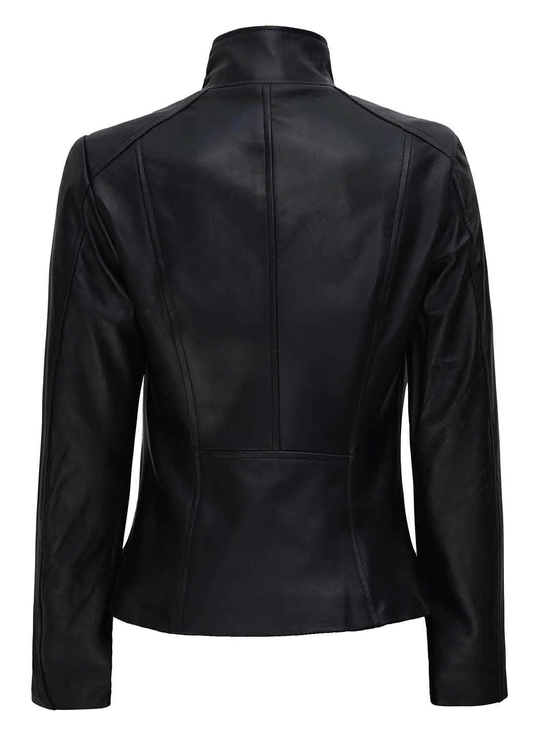 Arezzo Black Flap Closure Cafe Racer Leather Jacket