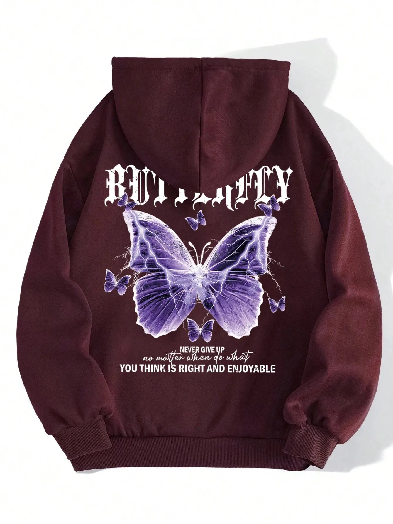 Beautiful Purple Butterfly Sweatshirt Women Fleece High Quality Hooded Simple Casual Hoodies Autumn Loose Oversized Streetwear