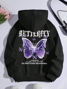 Beautiful Purple Butterfly Sweatshirt Women Fleece High Quality Hooded Simple Casual Hoodies Autumn Loose Oversized Streetwear