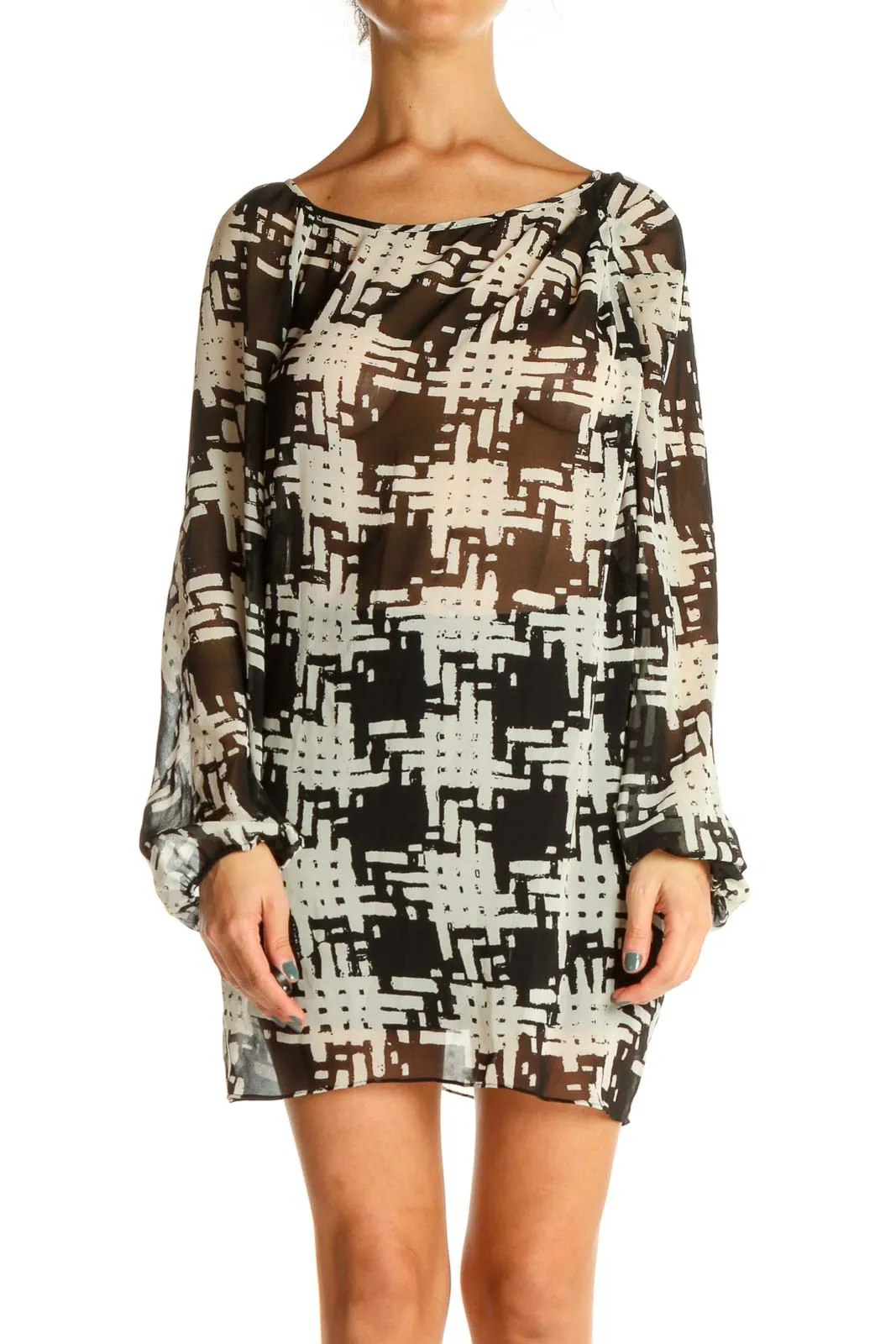 Beige Geometric Print Day Sheath Dress