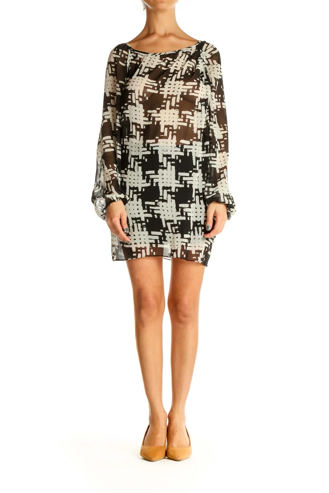 Beige Geometric Print Day Sheath Dress