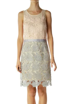 Beige Gray Lace Cocktail Dress