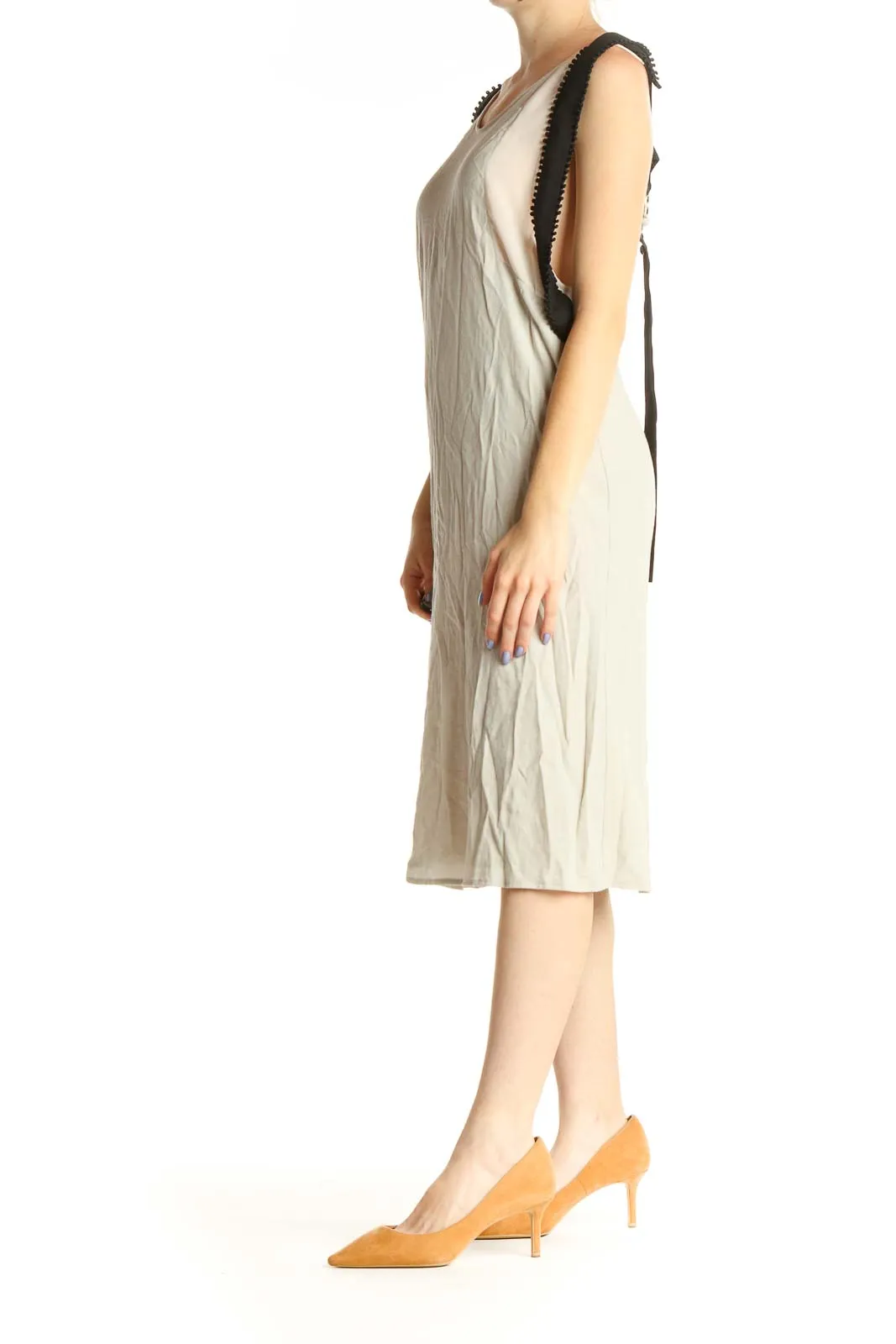 Beige Solid Classic Shift Dress