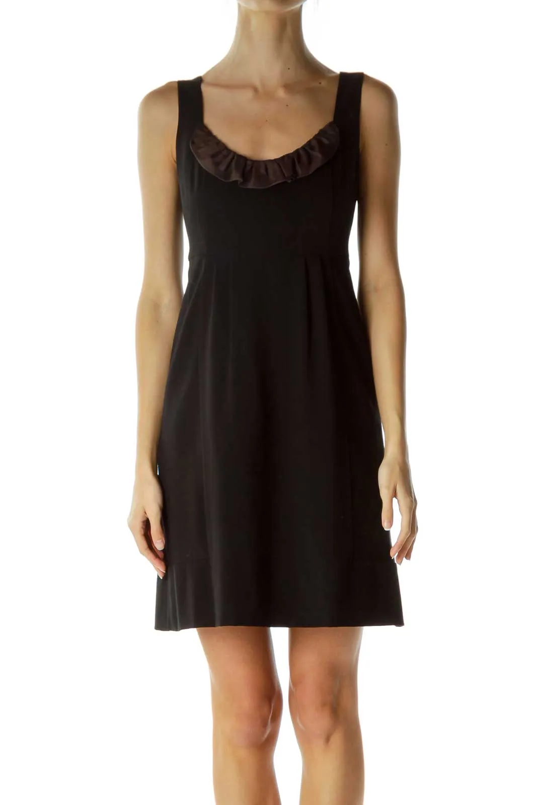 Black Brown Ruffled Round Neck Cocktail Dress