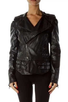 Black Convertible Faux-Leather Jacket