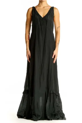 Black Flowy V-Neck Maxi Dress