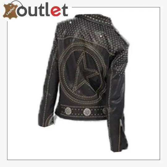 Black Leather Silver Studded Biker Jacket