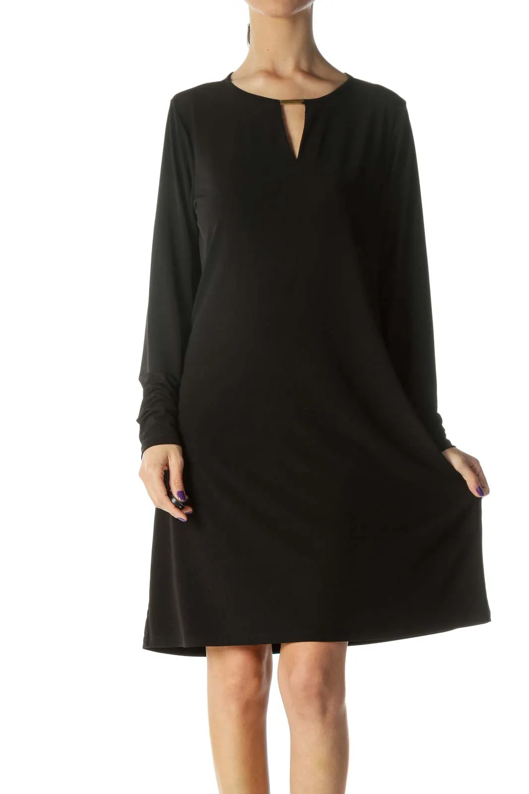 Black Neck Detail Shift Midi Dress