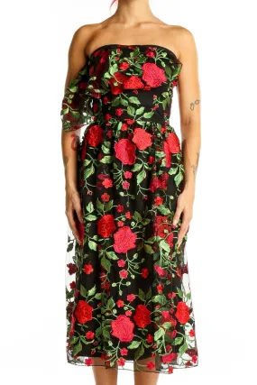 Black Red Rose Cocktail Party Dress