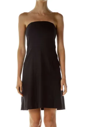 Black Wool Strapless Cocktail Dress