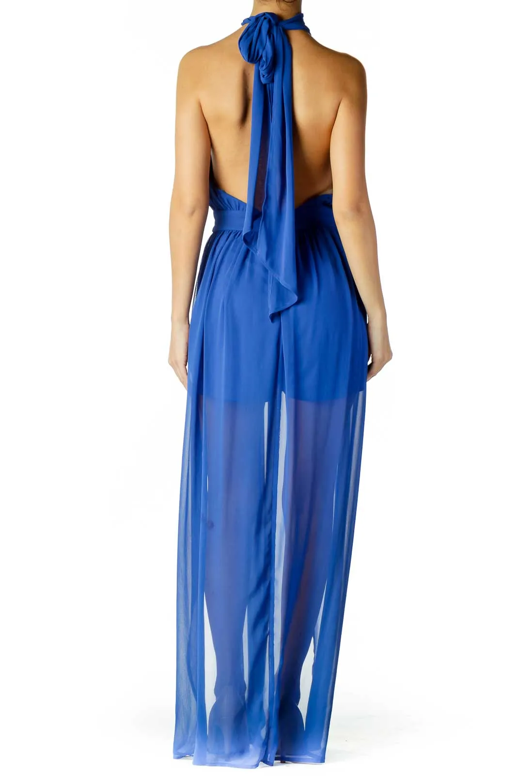 Blue Halter Sheer Dress