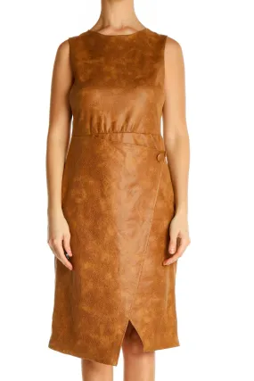 Brown Solid Day Sheath Dress