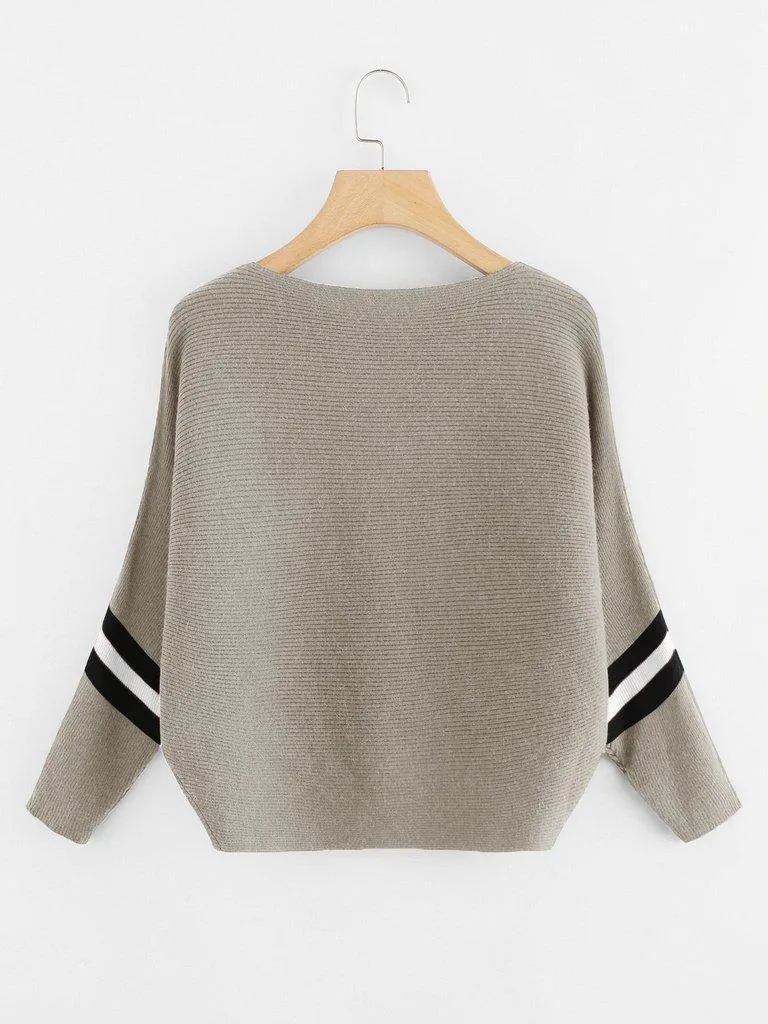 Contrast Striped Panel Ribbed Sweater