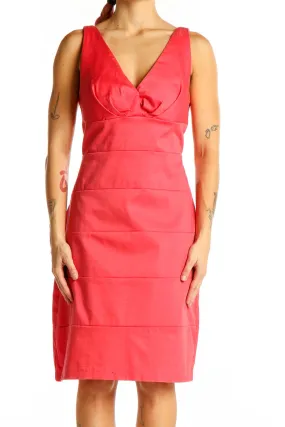 Coral V-Neck Sleeveless Cocktail Dress