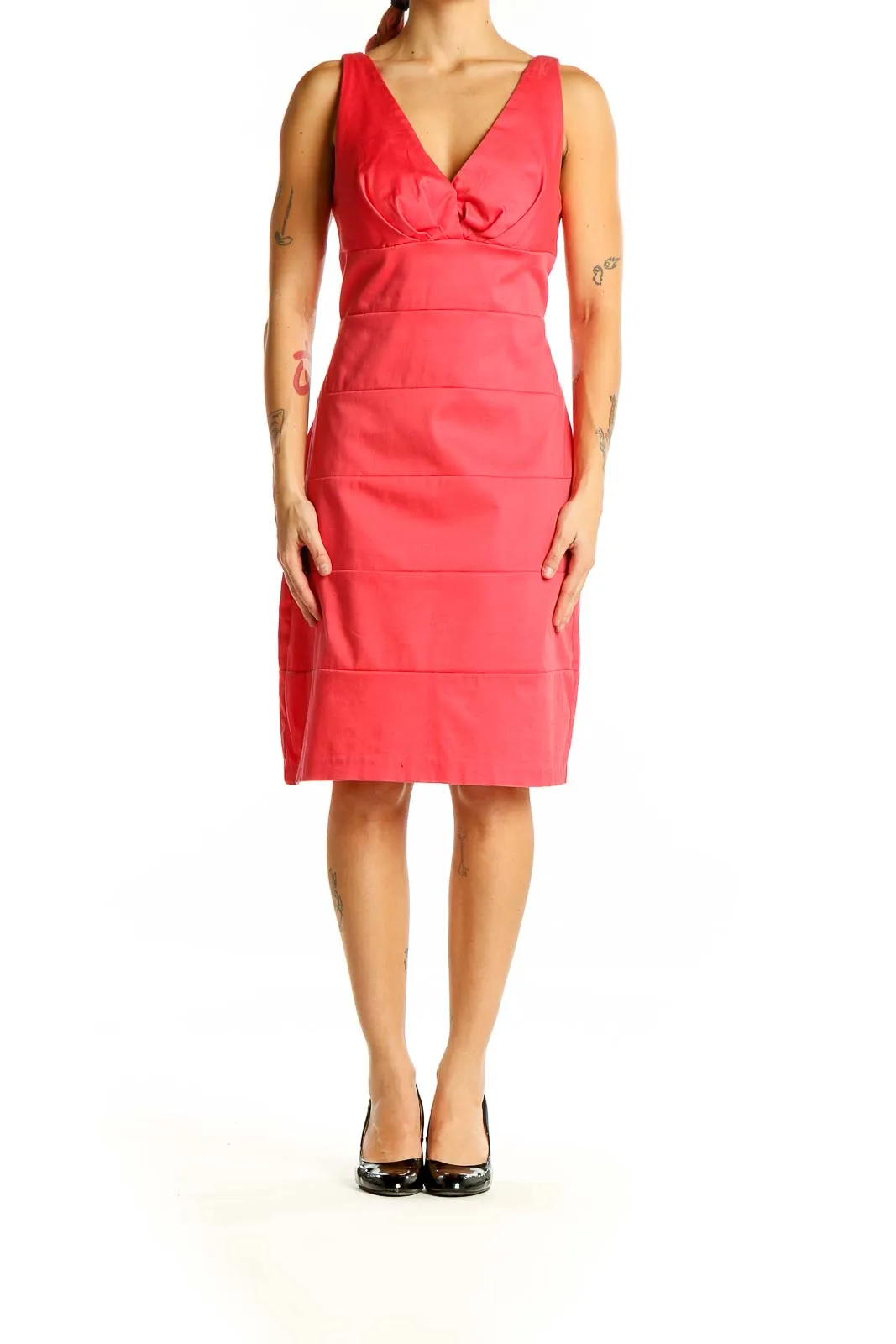 Coral V-Neck Sleeveless Cocktail Dress