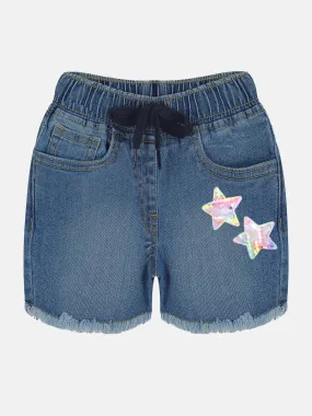 Girls Denim Hot Shorts With Applique