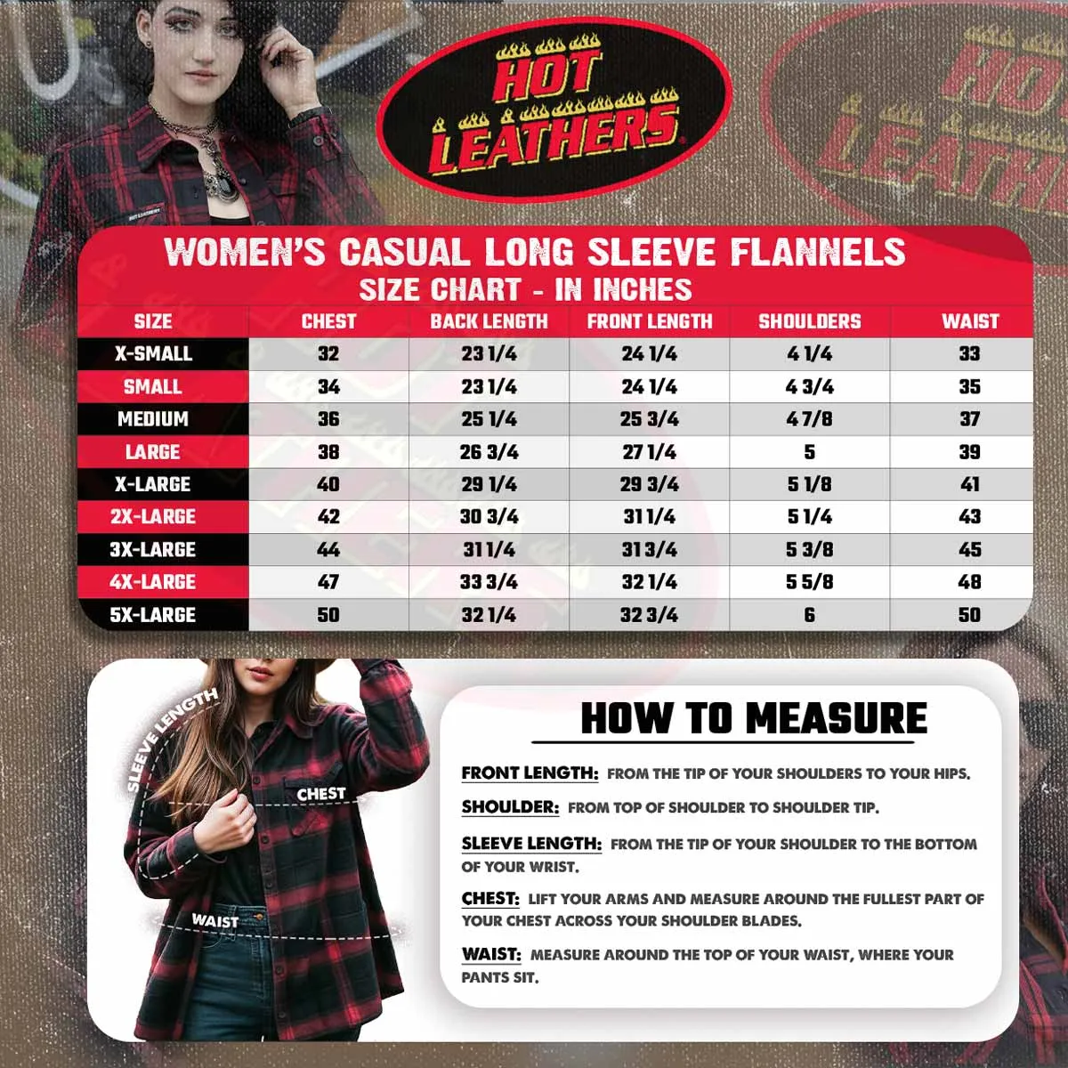 Hot Leathers FLL3002 Ladies Black and Salmon Long Sleeve Flannel