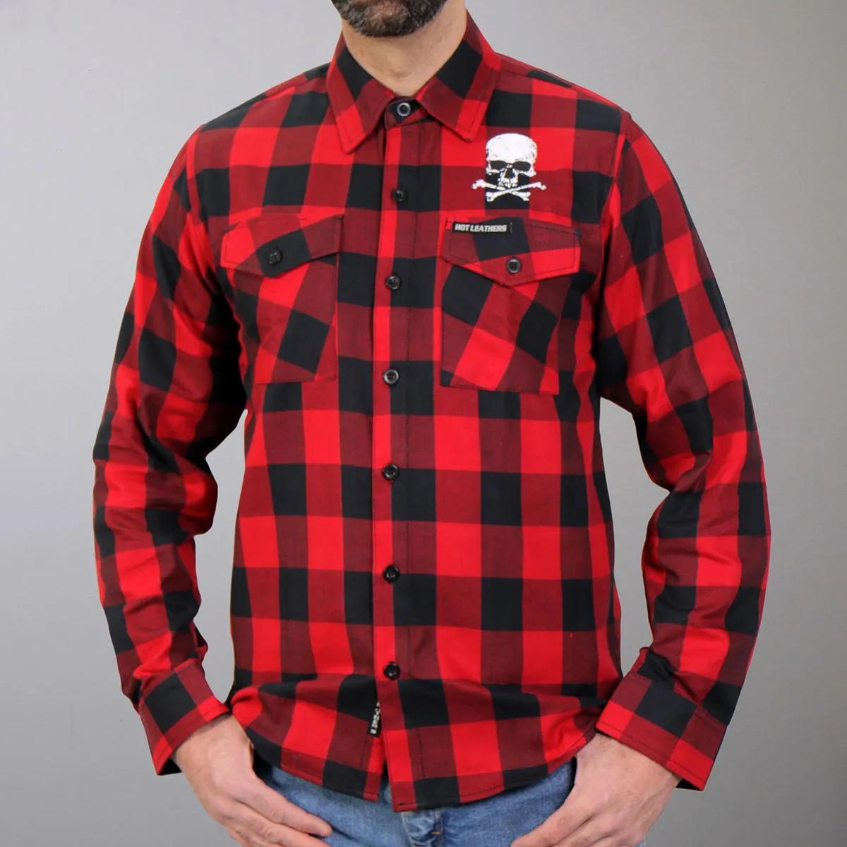 Hot Leathers FLM2103 Men's Skull and Bones Flannel Long Sleeve Shirt