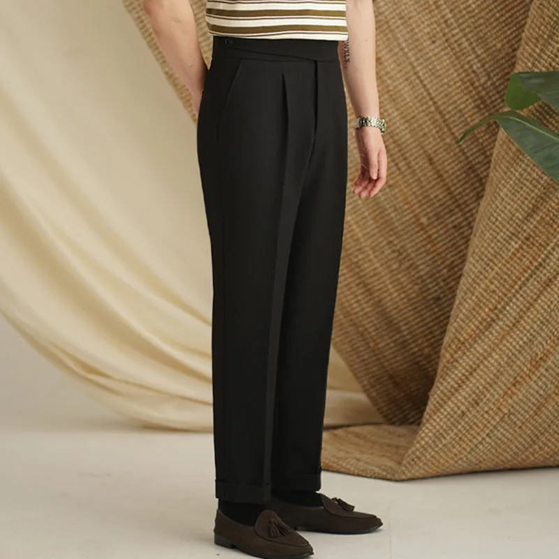 Men's Slim Straight High Waisted Trousers