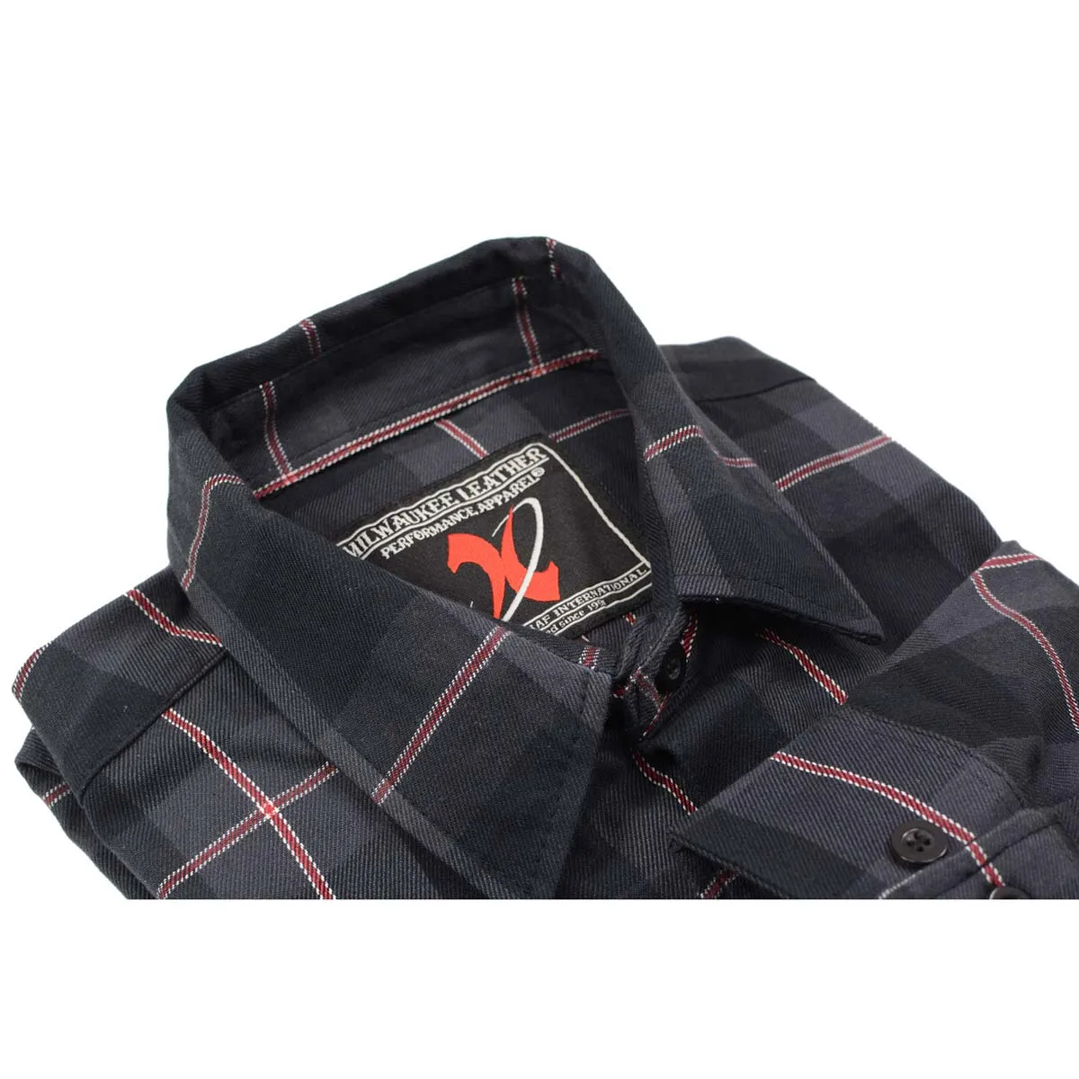 Milwaukee Leather MNG11647 Men's Black with Grey and Red Long Sleeve Cotton Flannel Shirt