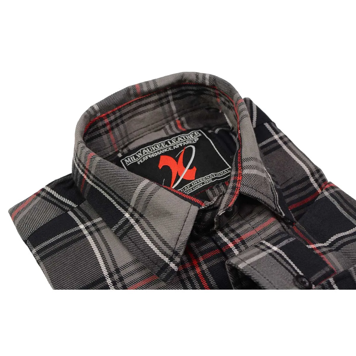 Milwaukee Leather MNG11658 Men's Black and Grey with Red Long Sleeve Cotton Flannel Shirt