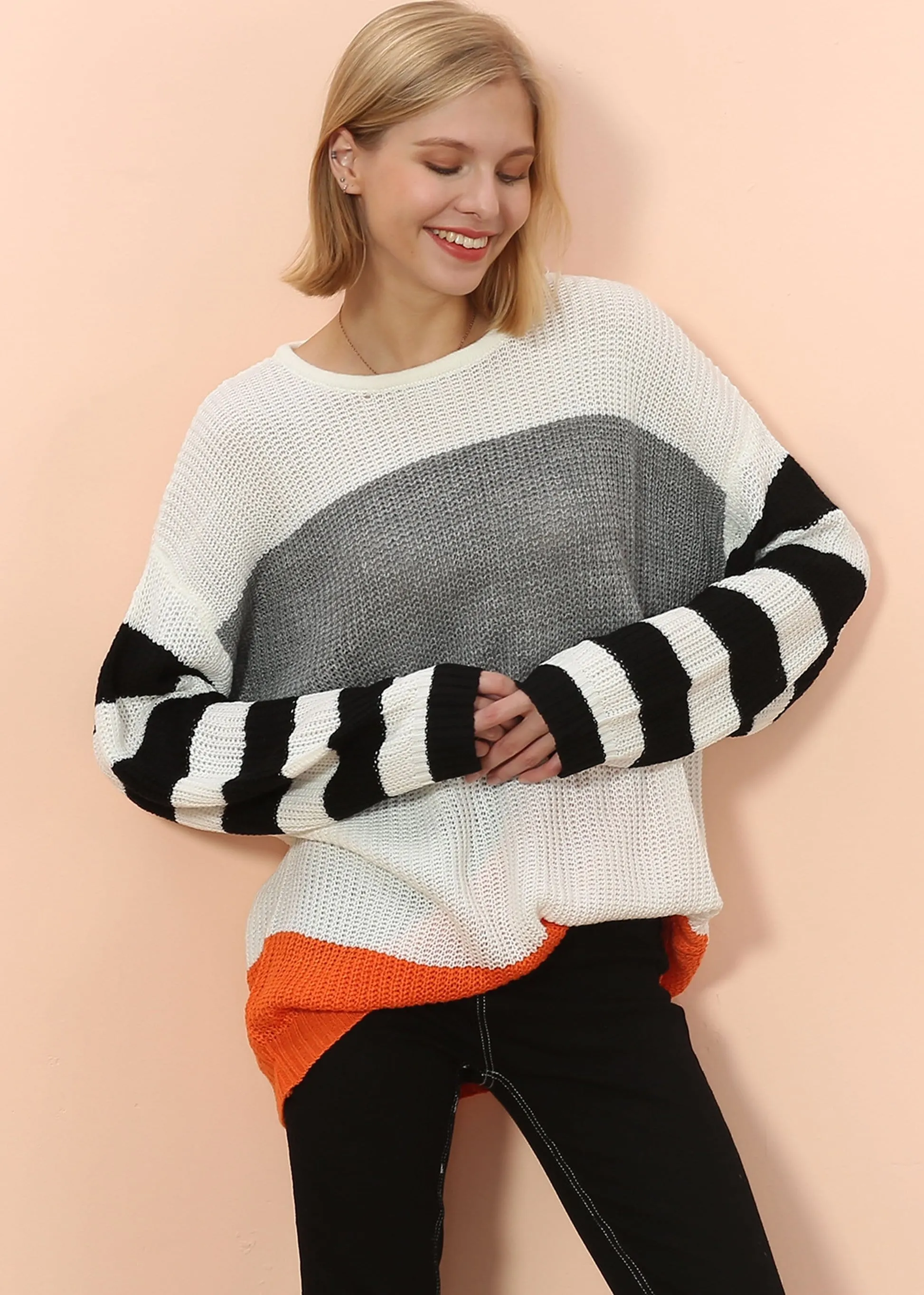 Mixed Striped Oversized Sweater