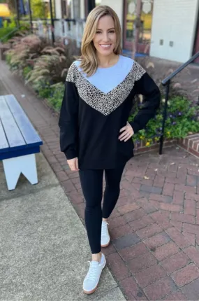 Oversized Chevron Nursing Sweatshirt- Cheetah Black/Cream