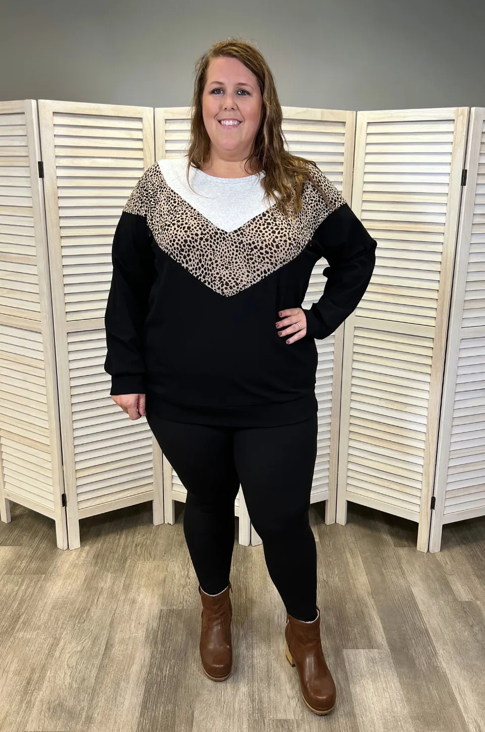 Oversized Chevron Nursing Sweatshirt- Cheetah Black/Cream