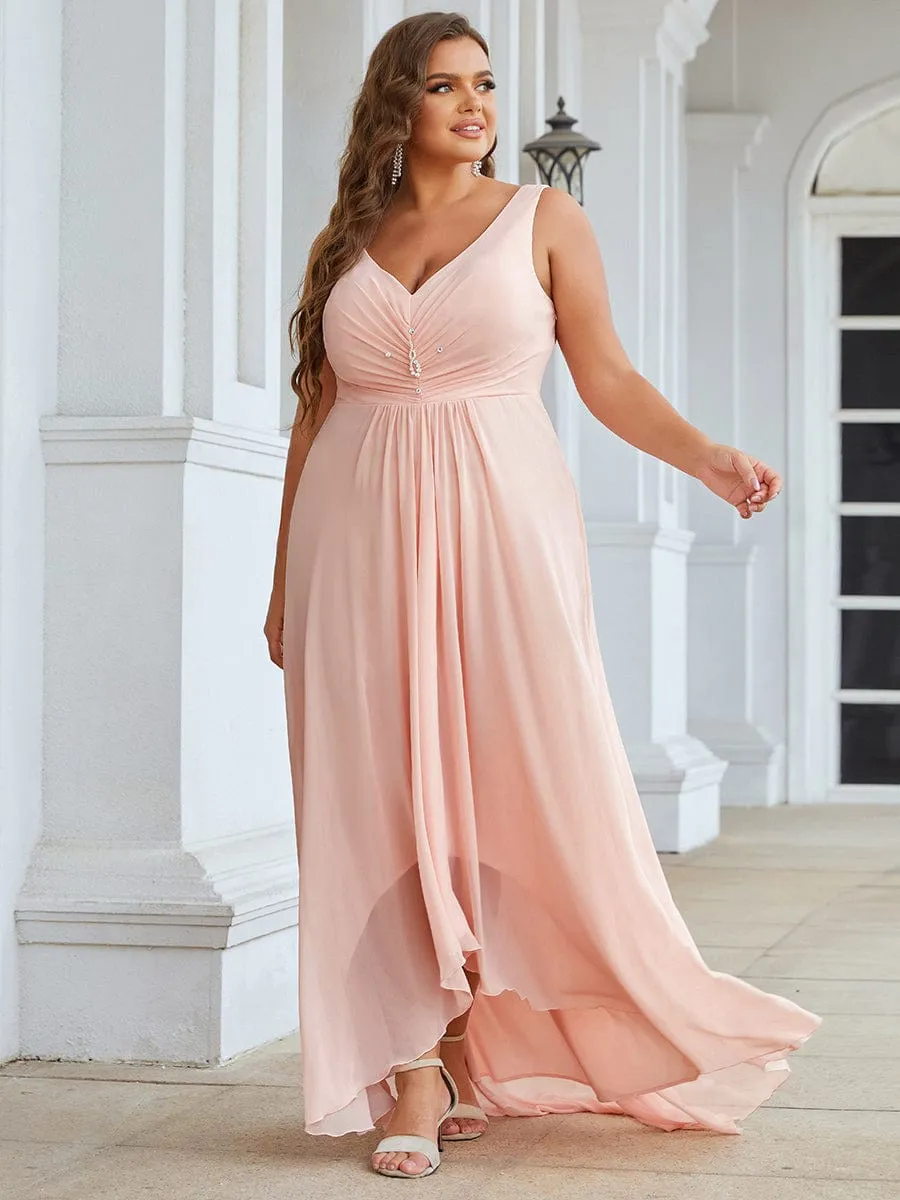 Plus Size Chiffon Formal V-Neck High-Low Cocktail Dress