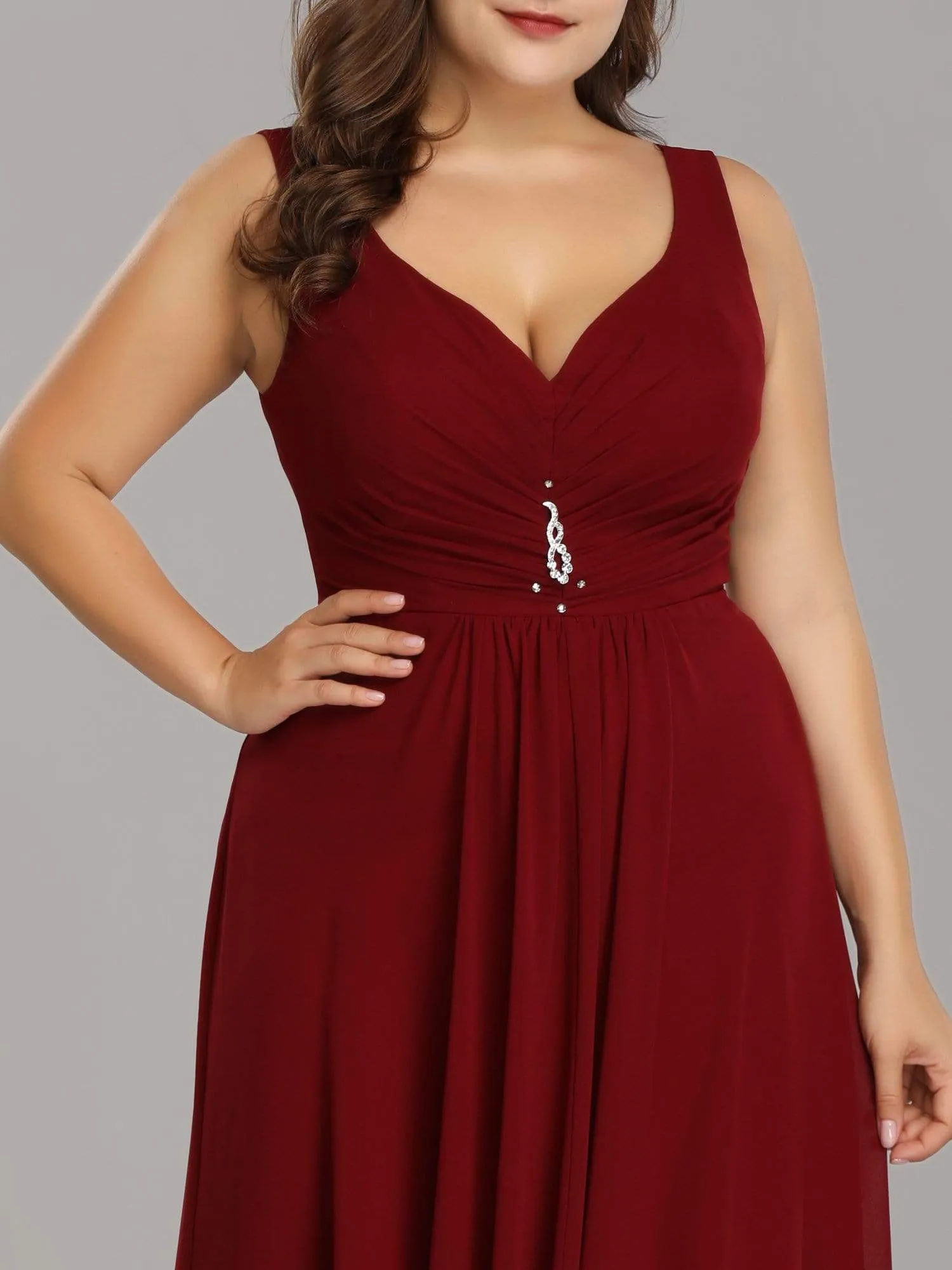 Plus Size Chiffon Formal V-Neck High-Low Cocktail Dress