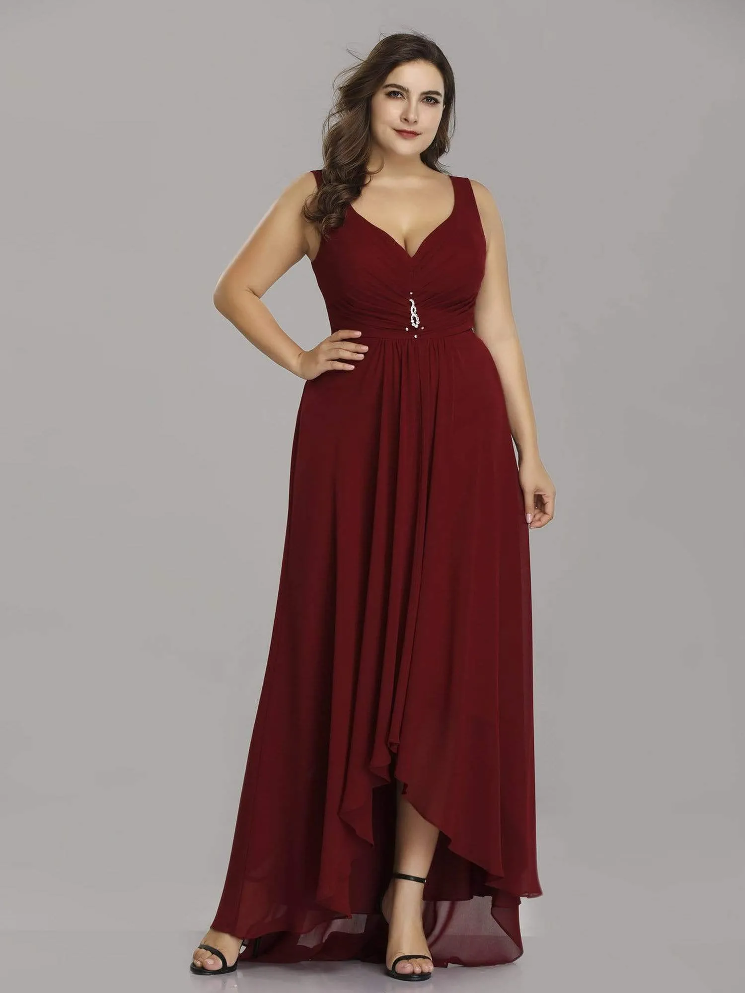 Plus Size Chiffon Formal V-Neck High-Low Cocktail Dress