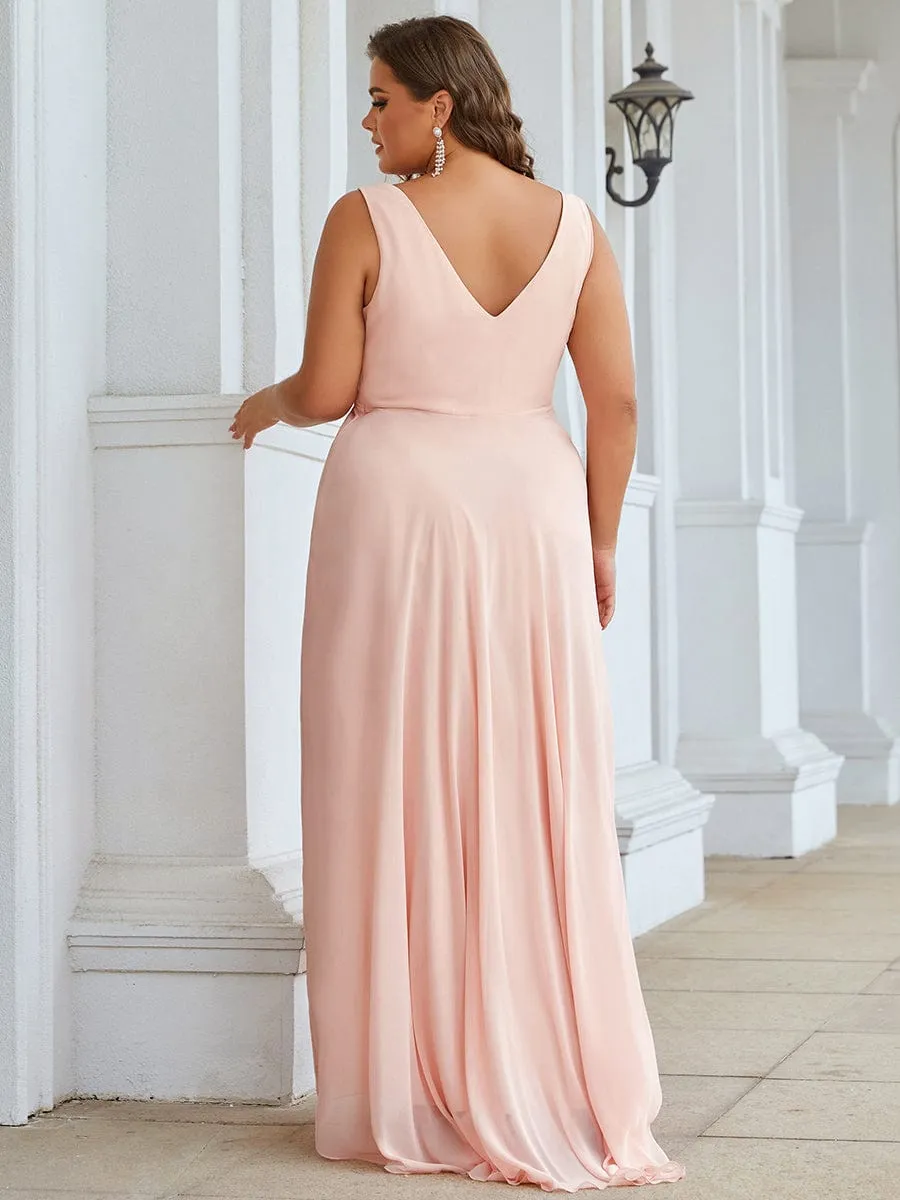 Plus Size Chiffon Formal V-Neck High-Low Cocktail Dress