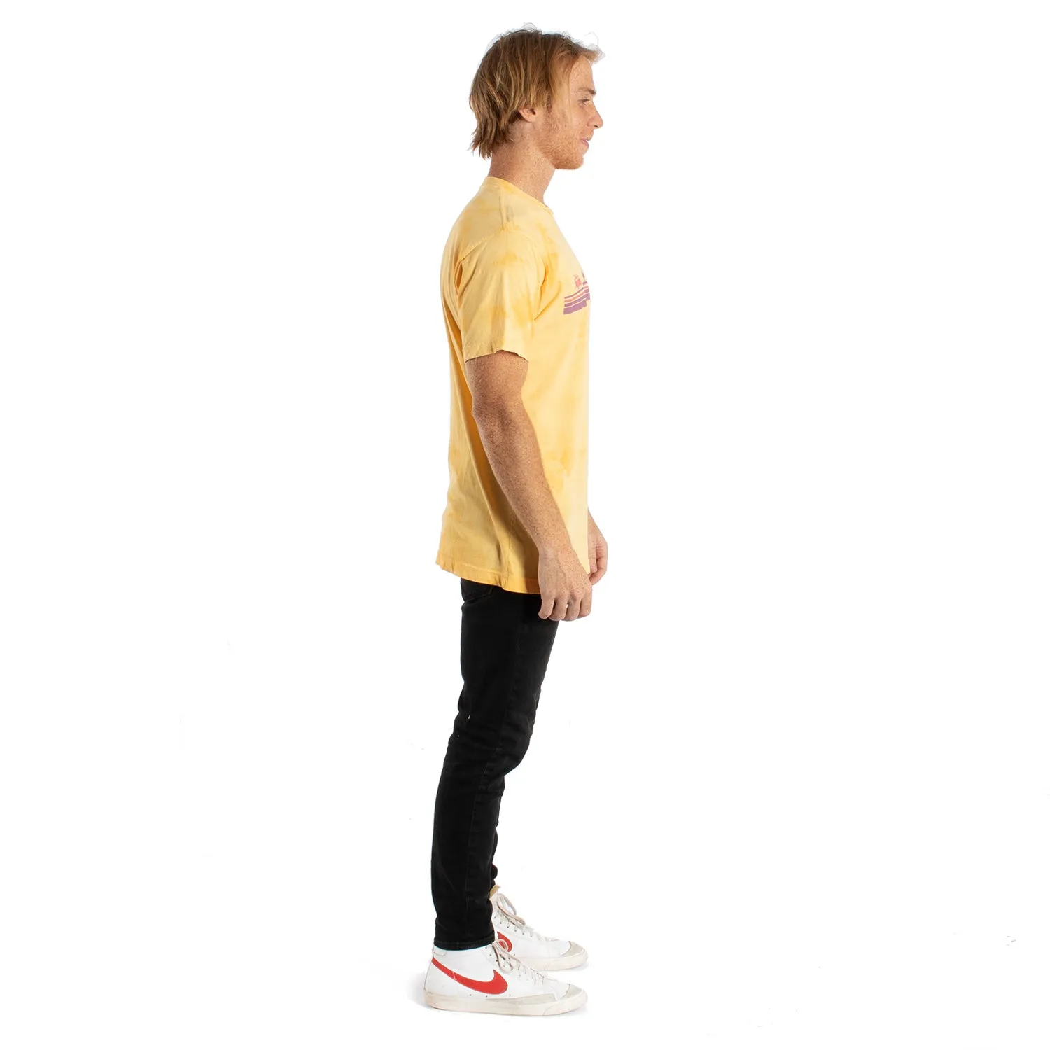 Road Trip Chest Stripe cloud wash lemon graphic tee