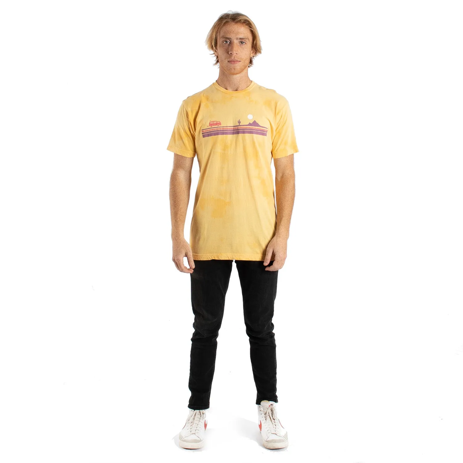 Road Trip Chest Stripe cloud wash lemon graphic tee