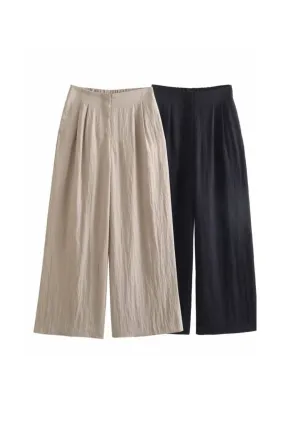 'Scarlett' High-Waisted Drapey Pleated Pants (2 Color)