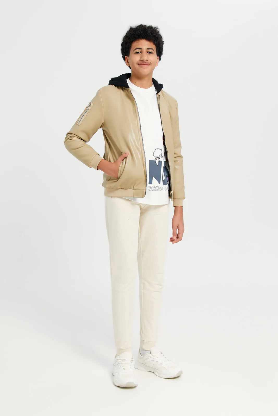 Senior Boys Beige Hooded Jacket