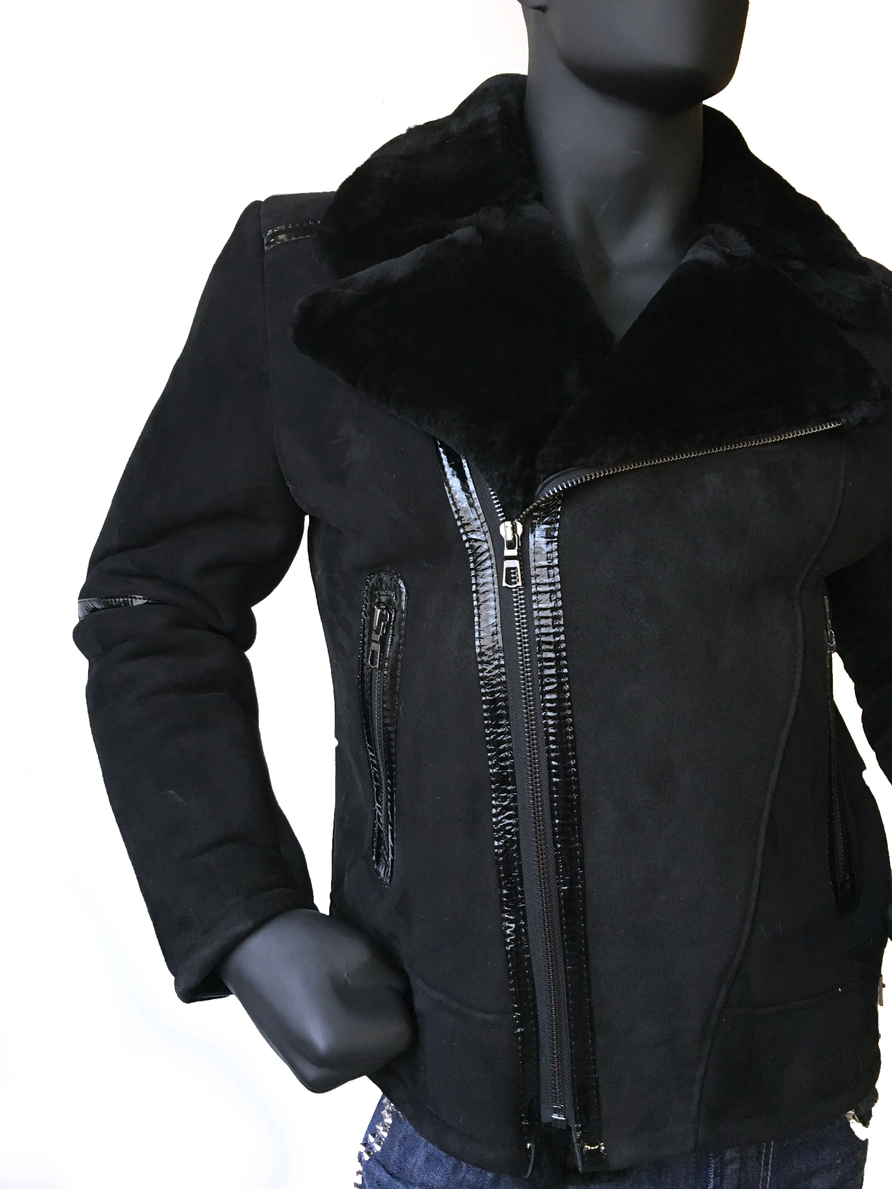 Sheepskin Jacket with Patent Leather Style #5900