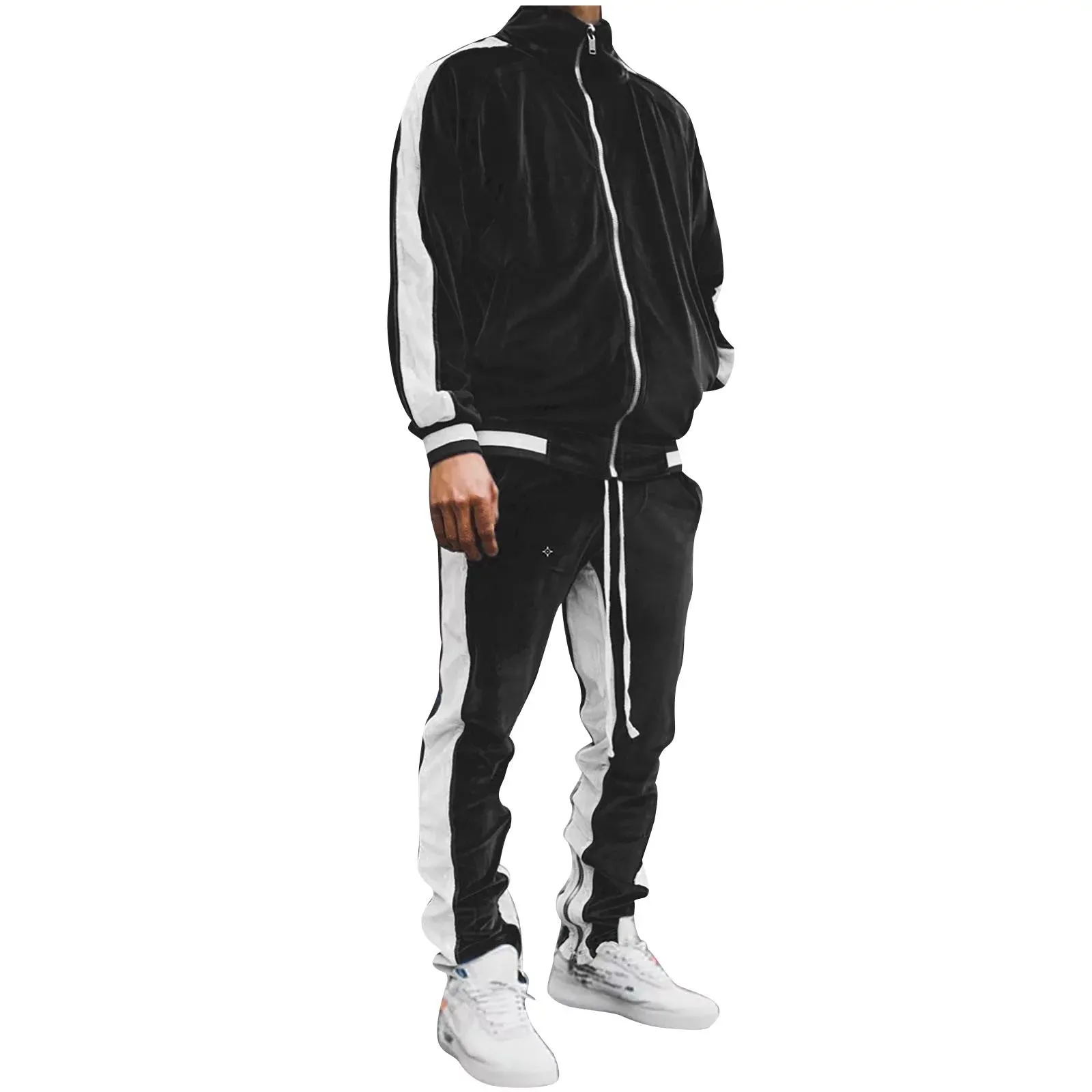 Velour Tracksuit Mens,2023 Men'S Velour Tracksuit 2 Pieces Winter Warm Full Zip up Jacket Sweatpants Fitness Sportswear Sweatsuit Jogger Sets