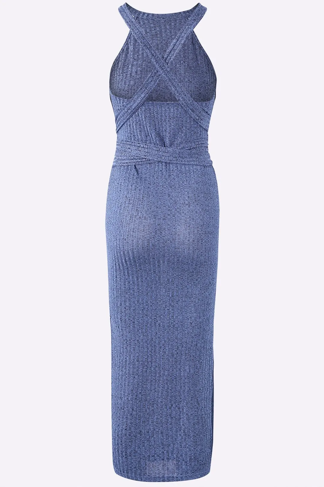 Wholesale Blue Halter Sleeveless Midi Dresses